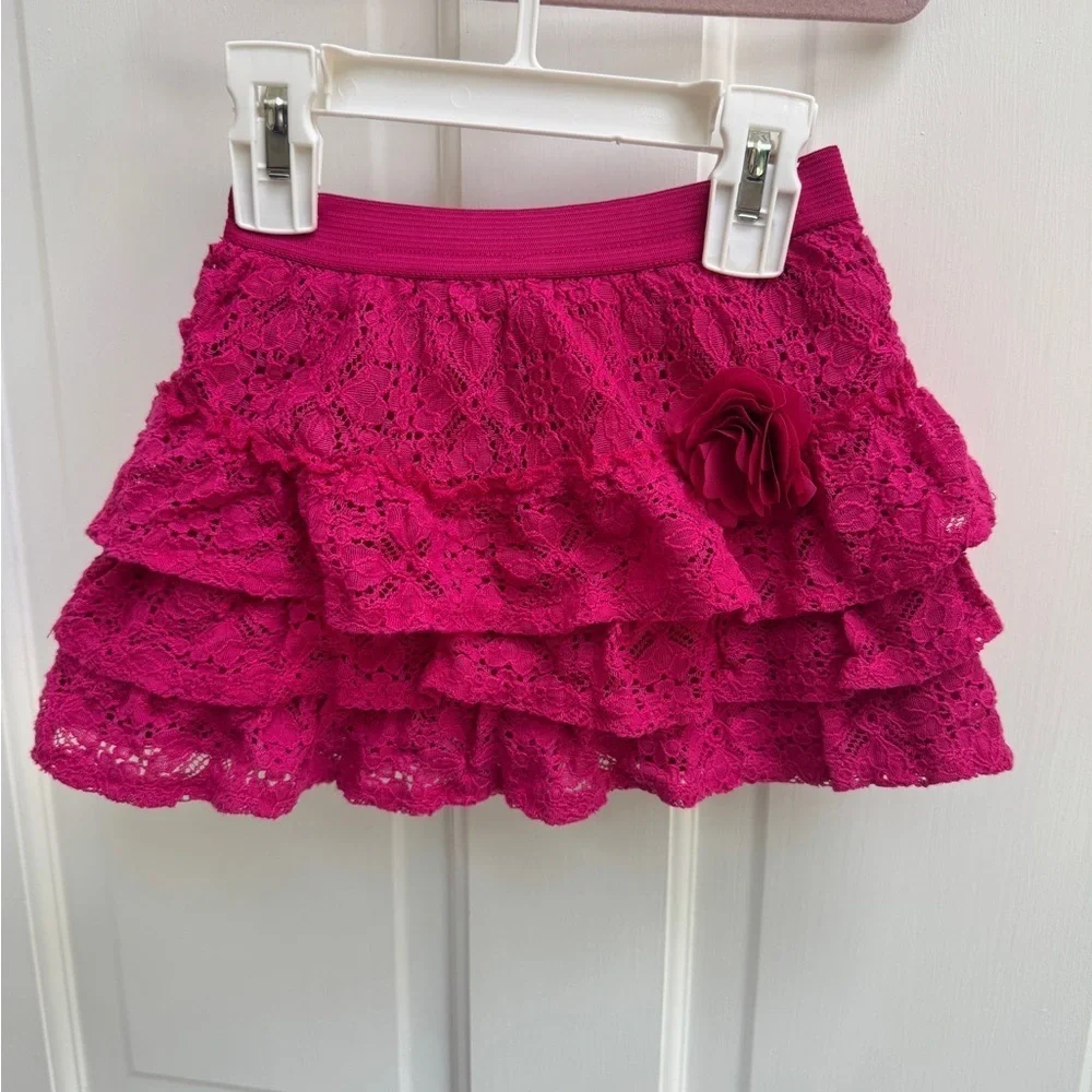 The Children's Place 3T Girls Pink Ruffled Floral Lace Tier Skirt